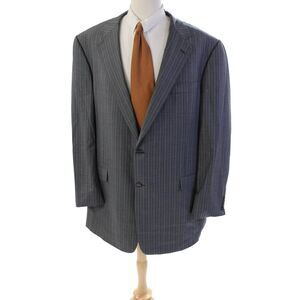 Hickey Freeman Mens Striped Blazer Jacket Gray Blue Wool Size 50 Extra Long
